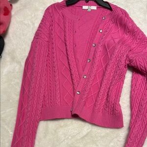 Bright Pink Cable Knit Cardigan